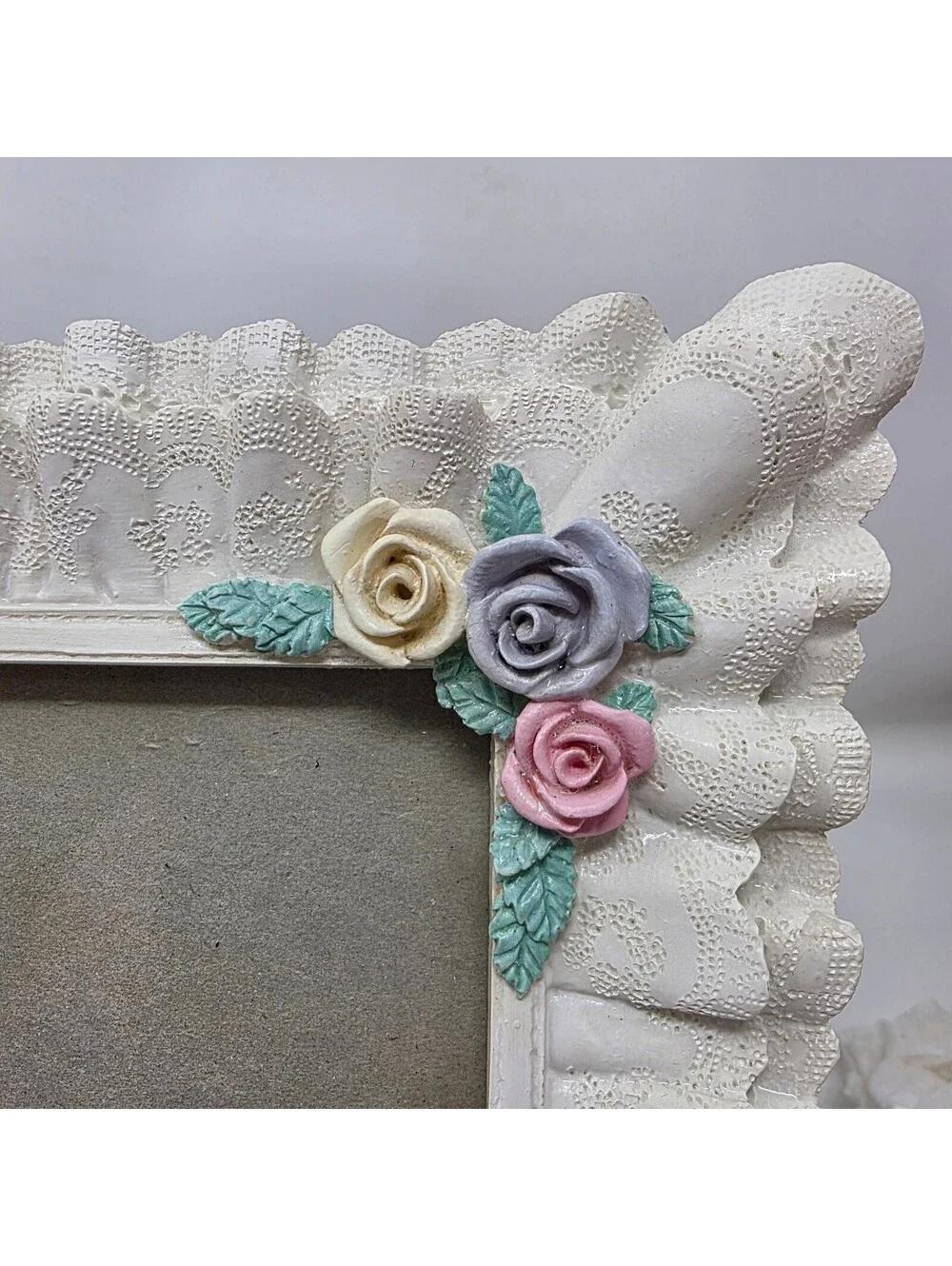 Vintage 1991 FIGI Lace Rose Picture Frame 4x6 Cottagecore Floral